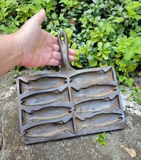 HTF Vintage Lodge Cast Iron  For Eddie Bauer Fish Salmon Trout Corn Stick Pan picture