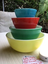 1940s VINTAGE Pyrex Primary Mixing Bowl Set 401-404 Early Sun Rays Logo T.M. REG picture