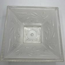 Antique Ornate Frosted Glass Embossed Flowers Ceiling Light Shade Square 10.5” picture