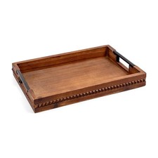 Vintage Wooden Serving Tray with Metal Handles, Beaded Edge Decorative  Tray picture