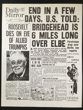 WW2 1945 NEWSPAPER/POSTER (2 SIDED) : “ROOSEVELT DIES ON EVE OF ALLIES TRIUMPHS” picture