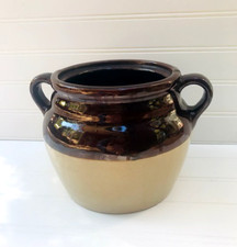 Antique Monmouth Pottery 2 qt Bean Pot Crock Maple Leaf No lid 6