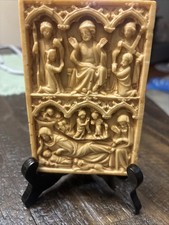 Vintage MMA by Artek Byzantine Style Nativity Scene Faux Ivory Resin Plaque picture