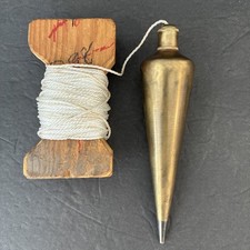 Vintage 24 ounce Brass Screw Top Plumb Bob with steel tip with Twine picture