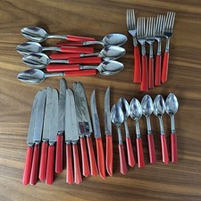 Vintage Assorted Red Bakelite Flatwear 29 Pieces picture