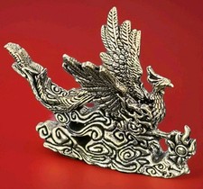Antique Brass Fiery Mythical Phoenix Small Tabletop Fantasy Figurine 🐦‍🔥 picture
