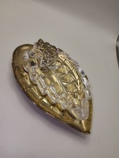Lead Crystal Glass Leaf Trinket Dish Goldtone Metal Leaf Tray picture
