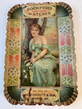 Antique Rockford High Grade Watches Litho Tin Tip Tray Hackett & Son Roanoke IND picture