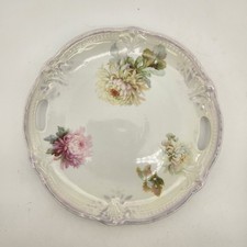 Antique Germany Porcelain Floral Serving Plate Iridescent Luster Mums Scalloped picture