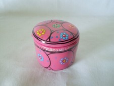 Round Terra Cotta Trinket Box w/ Lid hand Painted Cloisonne Floral Design Unused picture