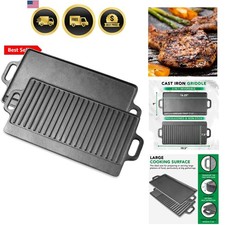 2-in-1 Reversible 19.5” x 9” Cast Iron Griddle with Handles, Preseasoned & No... picture