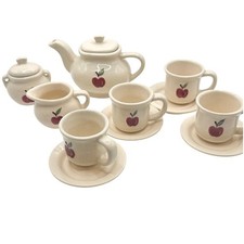 Vintage Style Miniature Apple Tea Set Ceramic Teapot Cups Saucers Creamer Sugar picture