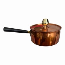 Vintage Copper Saucepan Pot With Lid Black Wood Handle Small Sauce Pot picture