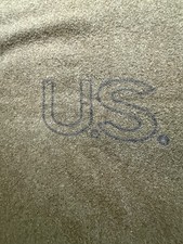 Vintage Woolrich Military Wool Blanket Olive Green U.S. Stamp Heavy Army picture