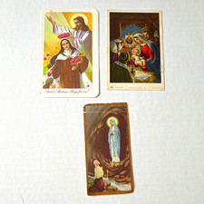Vintage Lot of 3 Christian Holy Prayer Cards Saint Therese Nativity Lourdes picture
