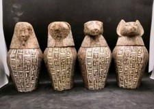 Ancient Egyptian Canopic Jars 4 Rare Antique Pharaonic Unique Antique BC picture