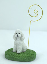 Poodle White Figurine Card Note or Memo holder - photo holder - Desk Figurine picture