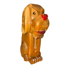 Vintage 1950's Handmade Handarbeit Rhonschnitzerei Germany Wooden Dog Nutcracker picture