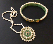 Vintage Shell Necklace and Headband Polynesian Tahiti-Tahitian Crown Handmade picture
