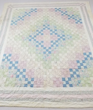 Vintage Handmade Beautiful Trip Around the World Multicolored Quilt 95x82 Inch picture