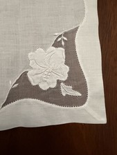 Vintage Marghab Hibiscus Linen 9pc Set Placemats Napkins Table Runner White picture