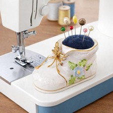 Towle fine bone China baby shoe pincushion with gold trim picture
