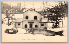 Vintage MAINE Fishing Is Good Novelty Postcard Giant Fish Snow Cabin Photolux picture
