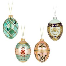Large Ornate Egg Ornaments Set of 4 Glass Gold Glitter 9 cm High Gorgeous Decor picture