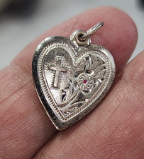 Vtg STERLING SILVER HEART MIRACULOUS MARY MEDAL Slide Heart picture