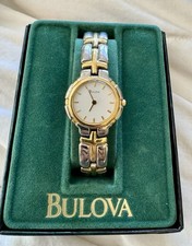 7” BULOVA QUARTZ WOMENS TWO TONE WATCH  SLIM BEAUTIFUL picture