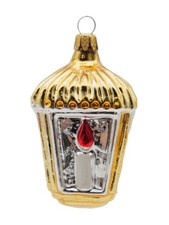 Vintage Colombia Blown Glass Lantern Christmas Ornament Candle Red Flame Mercury picture