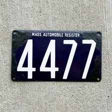 1904 Massachusetts Porcelain License Plate Mass Auto Register MAR 4477 picture