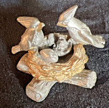 Vintage Cardinal/Jay Bird On Nest With Eggs & Baby Chicks PEWTER FIGURINE picture