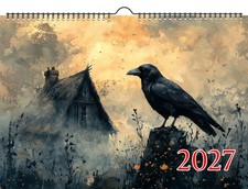 2027 Wall Calendar ~ Ravens and Ruins: Haunting Woodland Cabins with Watchful picture