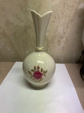 Vintage Lenox Rhodora Bud Vase Pink Rose 24K Gold Trim Ivory Porcelain USA picture