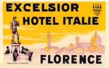 Excelsior Hotel Italie ~FLORENCE - ITALY~ Beautiful Old Luggage Label, MINT picture
