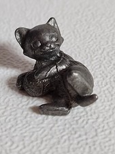 Pewter Kitty Cat Figurine Mini 1 3/8