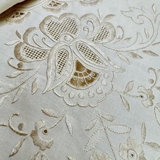VTG 1960s Madeira Hand-Embroidered Beige Tablecloth 126”x 72” + (12 Napkins) NEW picture