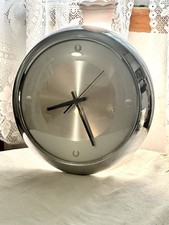 Vintage 1980s ICHIKO Chrome Body Brushed Aluminum Wall Clock 12” Retro Space Age picture