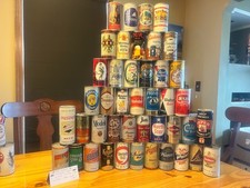 (steel)beer can set 43 count v.g.c. rare  double seam steel many tab on picture