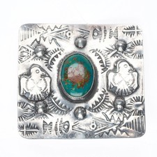 c1940's Big Navajo sterling silver Fred Harvey turquoise thunderbirds pin/brooch picture