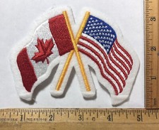 Vintage Waving USA Canada Cross Flag Felt Patch United States Canadian Hockey picture