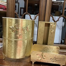 VTG MCM Hollywood Regency Gold Butterfly Trio/Trash, Tissue & Hand Towel picture