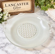 VTG 1930s Lancaster Glass Cane Satin Depression Serving Bowl Dual Handles picture