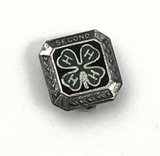 Vintage 4H Club Sterling Silver Pin Clover Enamel homeschool Education picture