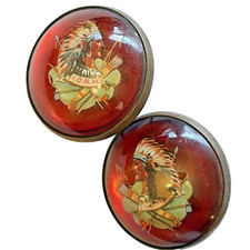 Indian IORM Horse Bridle Rosettes Improved Order of Red Men Headdress Pr Vintage picture