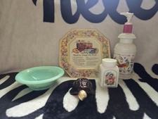 VTG Avon Lot Turtle Cologne Powder Jar Farmhouse Pump Recipe Plate Glass Bowl picture