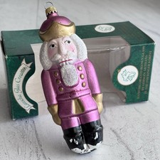 Vintage Lauscha Glas Pink Nutcracker Glass Christmas Ornament Germany w/ Box picture