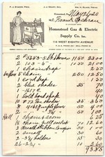 1920 Homestead Gas & Electric billhead w/illustration picture