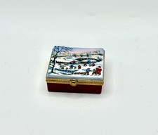 La Gloriette Limoges Trinket Box Featuring A Winter Ice-skating Scene Marked M picture